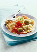 Raviolis Bolognaise with olives,tomatoes and Provençal herbs