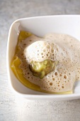 Ravioli with mushroom-flavored cream sauce