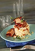 Tuna and smoked magret mini skewers with risotto