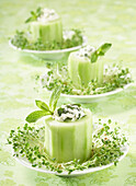 Slices of cucumber stuffed with fromage frais and fresh mint