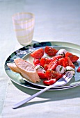 Tomato, mozzarella, strawberry and basil salad