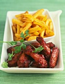 Chicken drumsticks with french fries