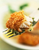Fried halibut coated with crushed oats