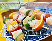 White fish and vegetable kebabs