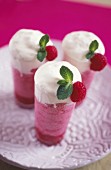 Raspberry mousse with whipped cream