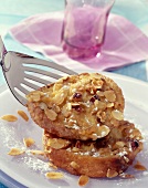 Thinly sliced almond and hazelnut french toast