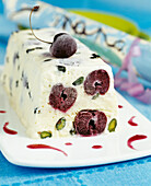 Cherry and pistachio ice cream nougat