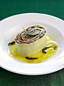 Raw tuna lasagne makis,sage and lemon butter sauce