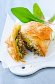 Potted duck,sorrel and mango filo pastry pie