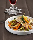 Veal escalope with roast vegetables