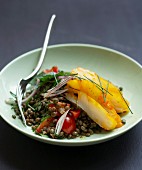 Green lentil and haddock salad with herbs