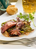 Small squid with onions and green peppers