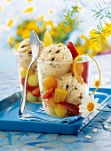 Vanilla and cookie ice cream with fresh fruit