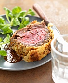 Roast beef cooked in a spicy pastry crust