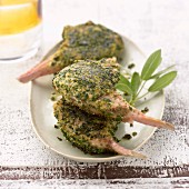 Lamb chops cooked in herb crust
