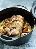 Guinea-fowl with Grenaille potatoes,chanterelles and sage