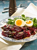 Beetroot salad with hard-boiled eggs