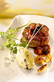 Beef fillet from Aubrac and mashed potatoes with mushrooms
