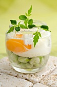 Poached egg and young broad bean Verrine