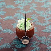 Chocolate cream dessert with mint mousse