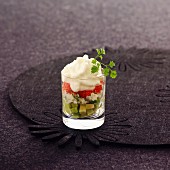 Celery mousse with avocado and crab