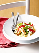 Pasta with chicken,feta and vegetables