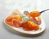 Plate of smoked fish and fish roe
