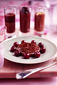 Creamy chocolate and sour griotte cherry dessert