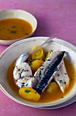 Monkfish and mackerel curry soup