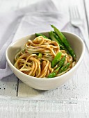 Noodles with green asparagus and miso sauce