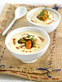 Cream of asparagus soup with mussels