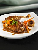 Pheasant with cream of Brandy sauce, stewed carrots and onions