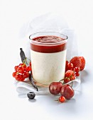 Vanilla-flavored panna cotta with red fruit coulis