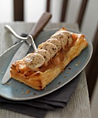 White sausage and apple puff pastry tart