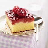 Portion of moist raspberry cake