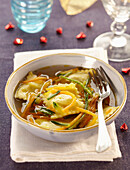 Ravioli and vegetable soup
