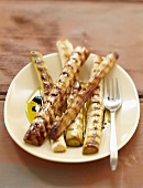 Grilled white of leeks with balsamic vinegar