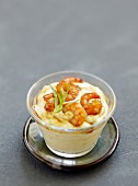 Avocado mousse with shrimps and soya sauce
