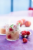 Peach and raspberry soup with thyme infusion