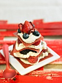 Strawberry, raspberry, cream, blackberry and blueberry Mille-feuille