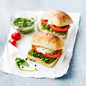Tomato, mozzarella and green sauce toasted sandwich