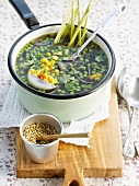 Pea and sweet corn soup with citronella