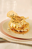 Pear,Brousse cheese,honey,nutmeg and pepper crisp filo pastry Mille-feuille