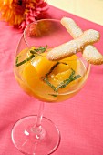 Peach salad with mint and coconut Langues-de-chat biscuits