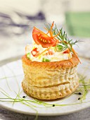 Vol au vent style-Russian salad with tomatoes and carrots