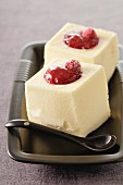 Coconut squares with raspberry hearts