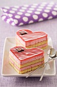 Raspberry mousse heart-shaped sponge cakes