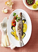 Whole bass with grilled vegetables