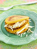 Sweet corn and carrot galettes with grated cheese