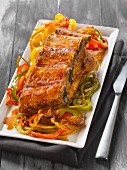 Caramelized pork spare ribs with peppers